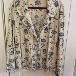 J. Jill Cream Jacket with Blue Floral Embroidery